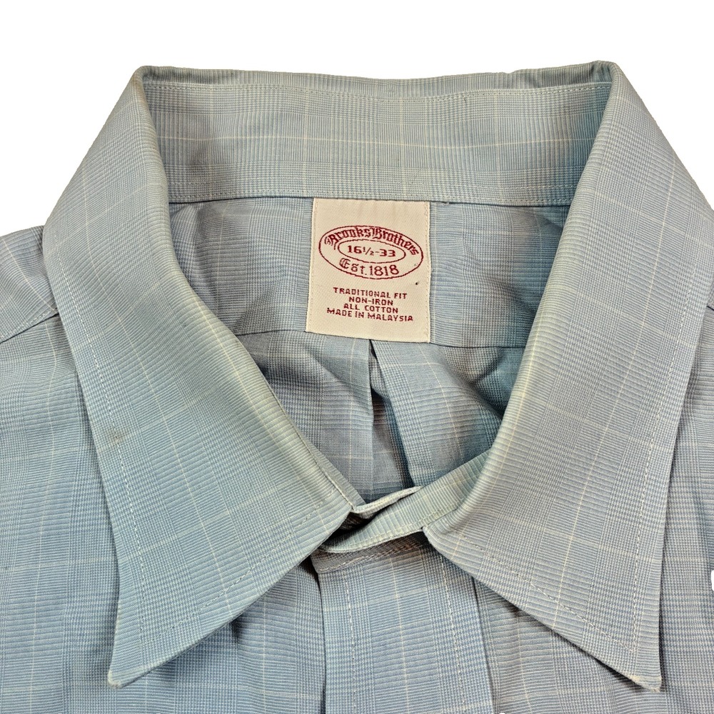 Brooks Brothers Blue Windowpane Dress Shirt 16.5 33 Traditional Cotton Non Iron